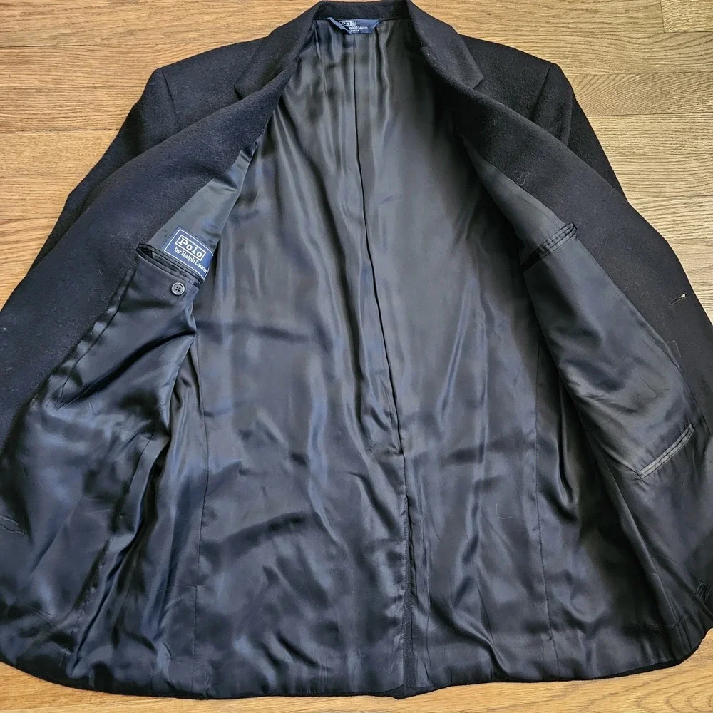 Vintage Polo Ralph Lauren Blazer Men 43L Black Camel Hair Sport Coat Made in USA